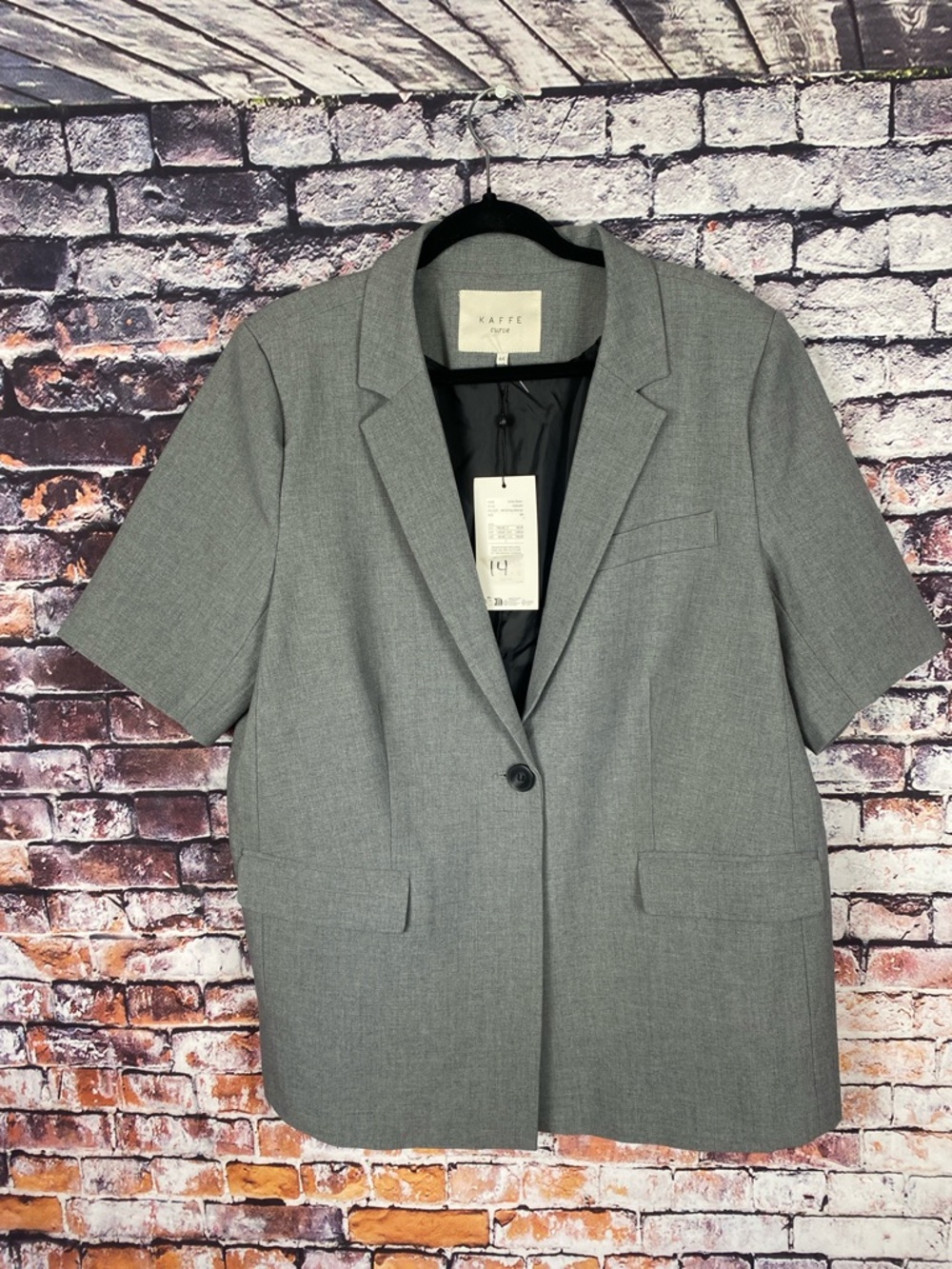 Kaffe Curve IDA Short Sleeve Grey Lightweight Classic Neutral Coat Blazer Sz 14 - Picture 6 of 16